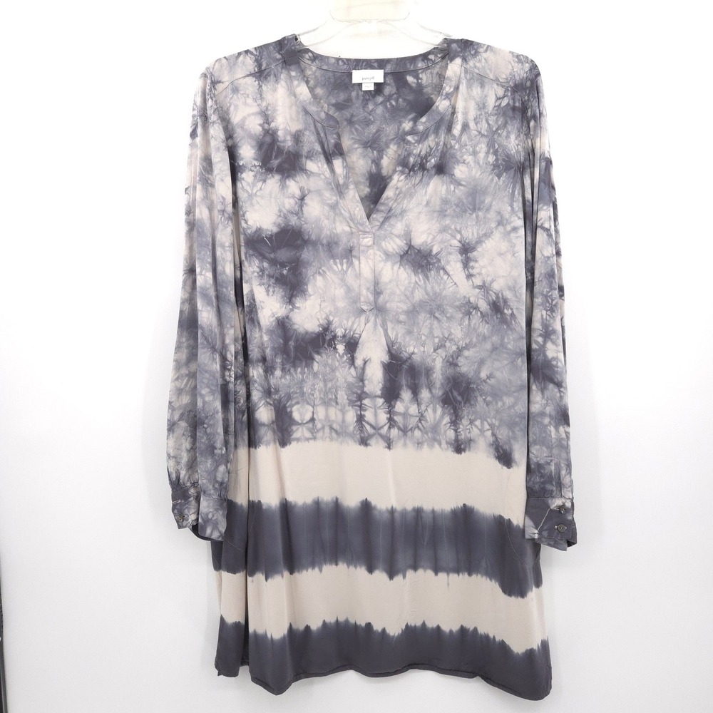 Pure Jill Tunic Top Women XL Gray Tie Dye Lenzing Ecovero Viscose Long Sleeve